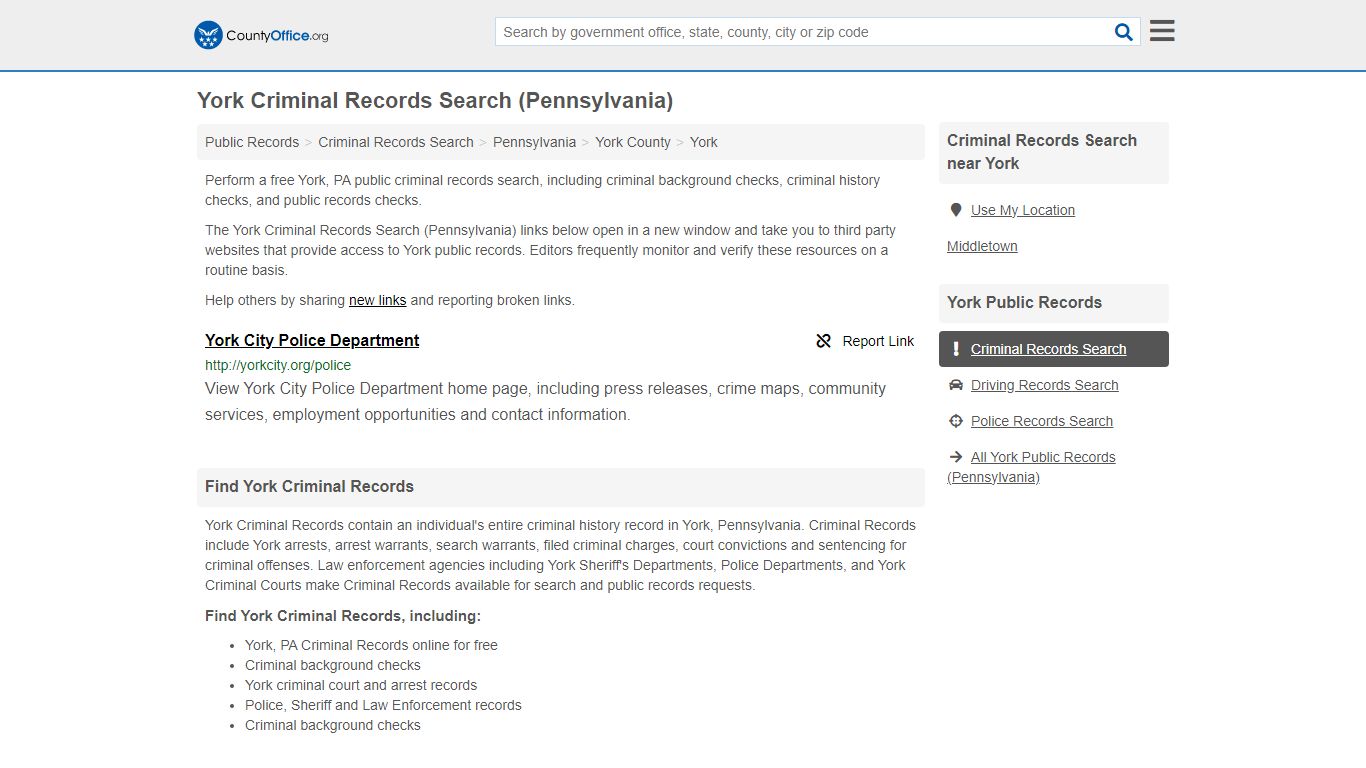 York Criminal Records Search (Pennsylvania) - County Office
